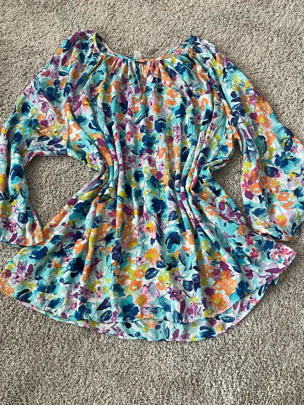 Floral Multi-Color Peasant Blouse - Lightweight Women's Top Size L